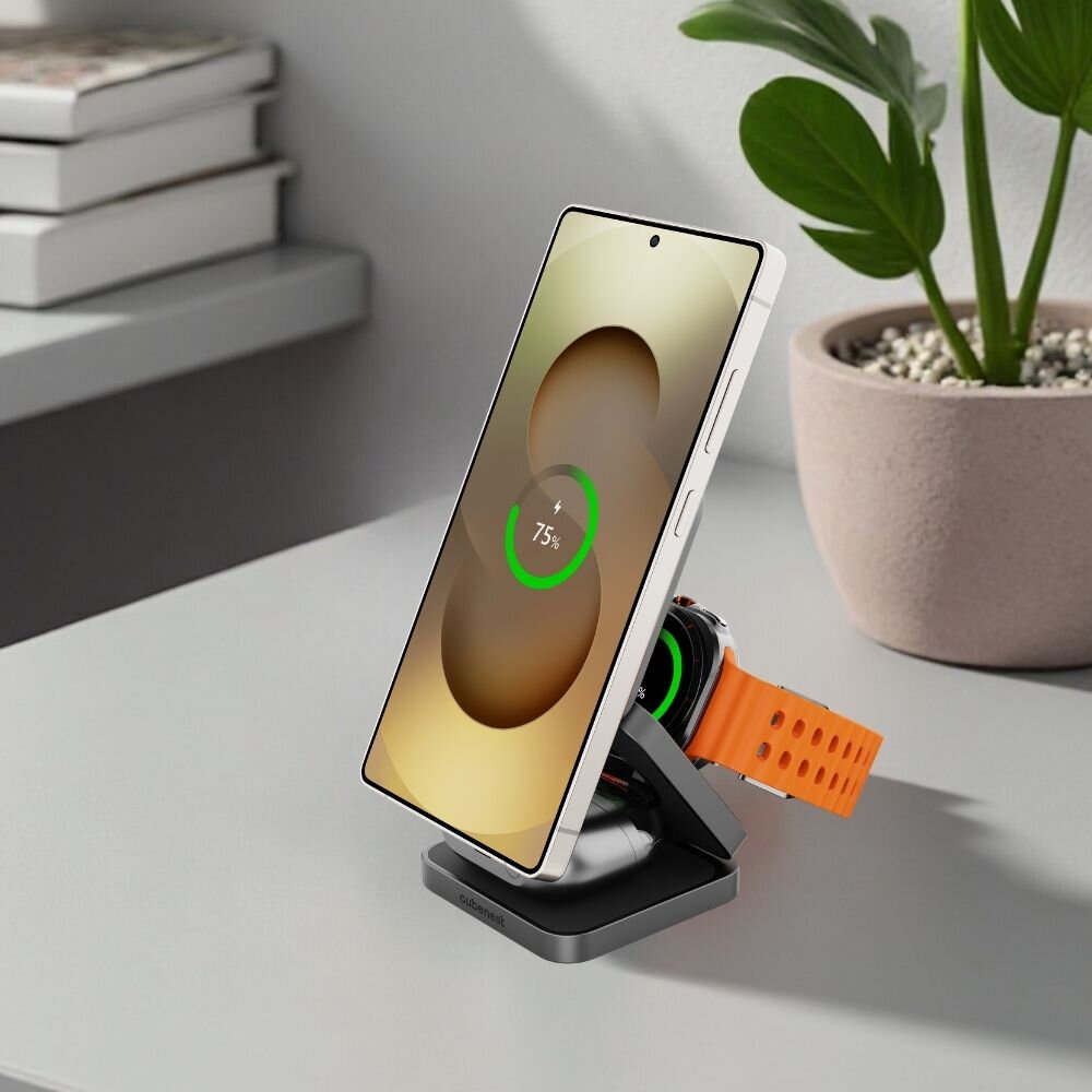 Cubenest SQS312 Pro 3v1 nabíječka pro telefon, Samsung Galaxy Watch a sluchátka